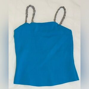 House of Harlow 1960 Women's Camisole Tank Top with Crystal Strap Blue Size S